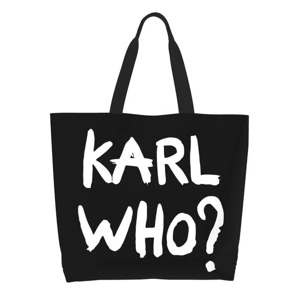 Kawaii karl who slogan compras sacolas reutilizáveis lona mantimentos shopper bolsa de ombro 240103