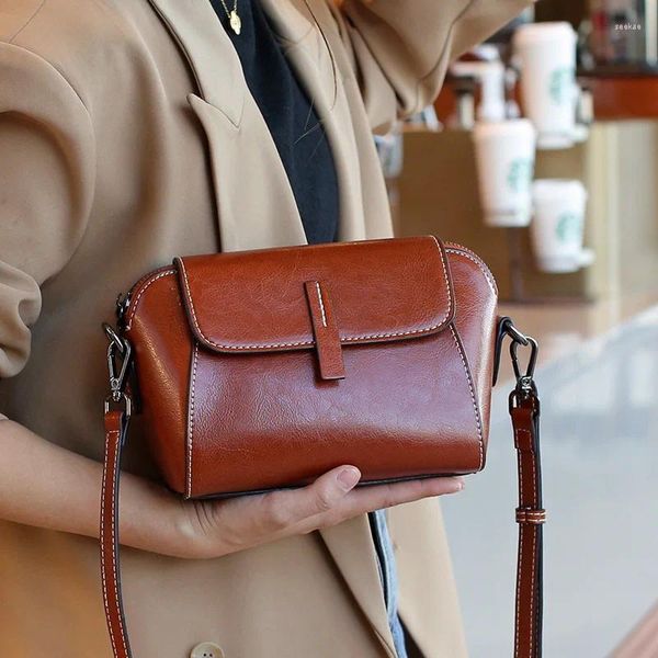 Вечерние сумки, стильная женская сумка из натуральной кожи, масляная восковая сумка на плечо из воловьей кожи, универсальная повседневная модная портативная сумка через плечо