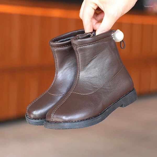 Botas Criança Moda À Prova D 'Água PU Couro Tornozelo Inverno Neve Para Menina Crianças Sapatos Esportivos 3 4 5 6 7 8 9 10 11 12 Ano