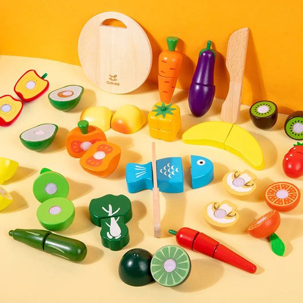 Fai finta di giocattolo in legno Simulazione Cucina Casa da gioco Montessori Educativo per bambini Regalo per bambini Taglio Frutta Verdura Set 240104