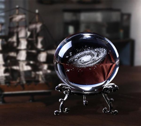 60 мм 3d лазерная гравировка Галактика Стеклянный шар Хрустальные миниатюры Подарки для мальчиков Сфера Украшения дома Аксессуары Глобус Вселенная Подарок SH8028561