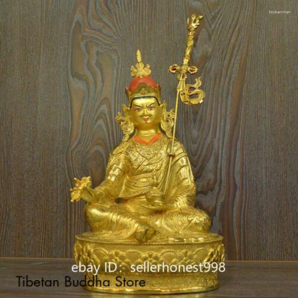 Statuette decorative Guru del buddismo tibetano Padmasambhava Rinpoche Buddha Statua in bronzo dorato dorato