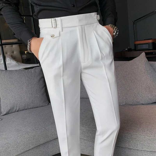 Мужские штаны Мужчины подходят для штанов 2023 Новый британский стиль бизнес -повседневная сплошная сплошная подсадка брюк для мужчин Формальные брюки мужская одежда Q240104