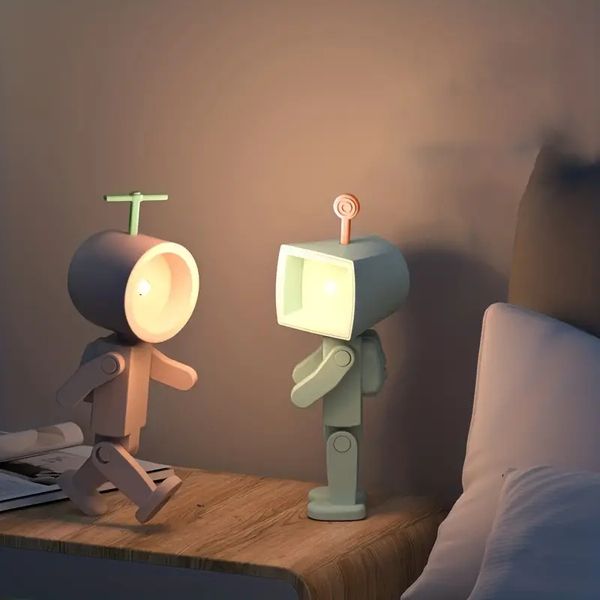 1pc Lampada da libro design robot, Mini lampada da libro a LED, Luce d'atmosfera per decorazione desktop, Luce notturna regalo per cartoni animati, Luce notturna magnetica spaziale