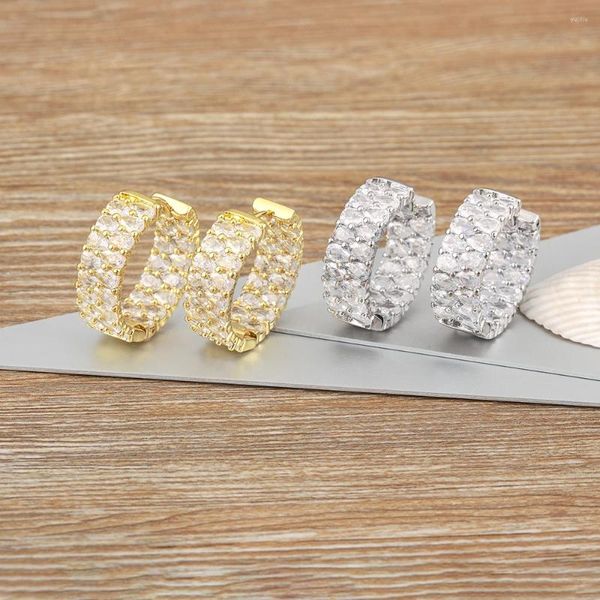 Ohrstecker Nidin Top Qualität Mode Vergoldet Gold/Silber Farbe CZ Zirkon Ohr Hoops Frauen Runde Piercing Ästhetischer Schmuck