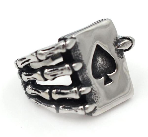 Motociclista masculino punk nova moda anéis de prata festa jóias topo s aço inoxidável pá poker garra legal anel de prata kka19522322482