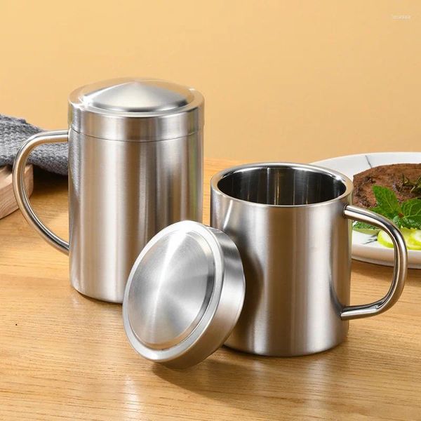 Canecas Dupla parede anti-escaldante caneca de café isolada de aço inoxidável cerveja bebendo copo viagem camping portátil chá copos de água com tampa