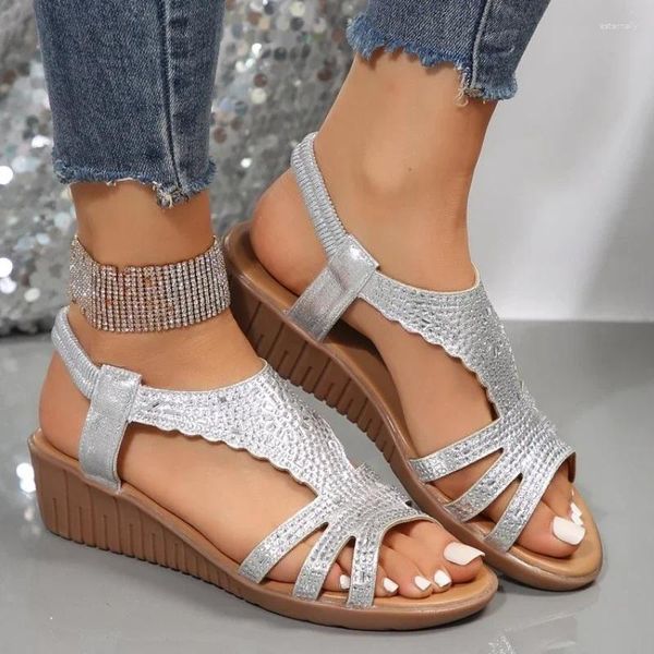 Sandalen Frauen Keile Kristall Luxus High Heels Schuhe Sommer Mode Kleid Hausschuhe Plattform Offene spitze Pumpen Zapatillas Mujer