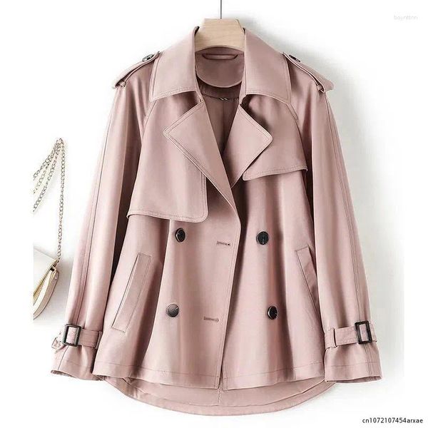 Damen Trenchcoats Kurze Windjacke Frauen Frühling Herbst Mode Khaki Rosa Schwarz Mantel Lose Weibliche Zweireiher Oberbekleidung