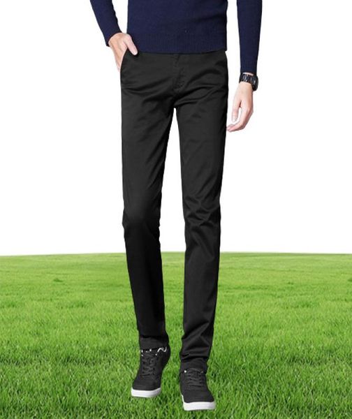 Осенние повседневные брюки, мужские деловые эластичные хлопковые брюки прямого кроя, мужские деловые брюки черного цвета, цвета хаки, большие размеры 42, 44, 46 2011281163009