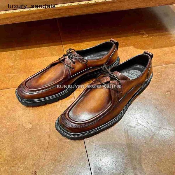 Berluti Sapatos sociais masculinos Sapatos de couro Bun Rabbit Agente de compras italiano Brunico Mudança de cor Sapatos casuais de couro Sapatos feitos à mão Split Head Derby Mens Rj