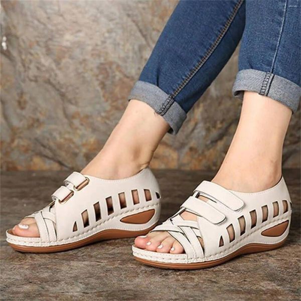 Sandalen für Damen, flach, für Damen, elegant, mit Keilabsatz, für den Innenbereich, Schnürung, niedriger Absatz