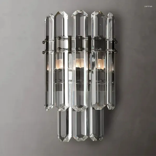 Duvar lambası Amerikan Modern İki Katmanlar Temiz Kristal Metal Krom Siyah Oturma Odası Yatak Odası Banyo Koridor Art Deco Lüks Sconce