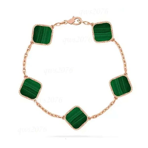 Bracciale di design Quadrifoglio VAN Fascino del marchio Onice placcato in oro Non si ossida mai Scatola da tennis placcata argento San Valentino