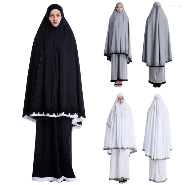 Ethnische Kleidung Ramadan Gebetskleidungsstück für Frauen Muslim Islamischer langer Hijab Thobe Abaya und Kleid Set weiblich voll bedeckt Khimar Röcke 2tlg