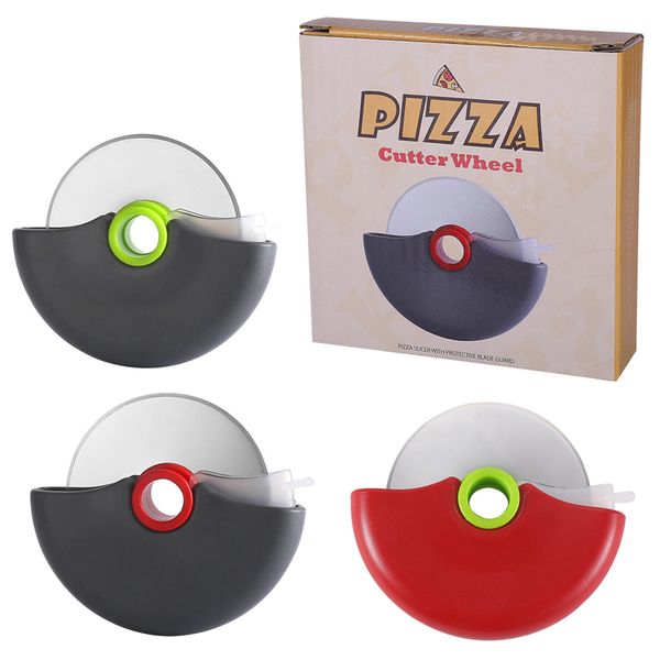 Cortador de pizza redondo com capa protetora, cortador de pizza portátil, fatiador removível de aço inoxidável, fácil de limpar