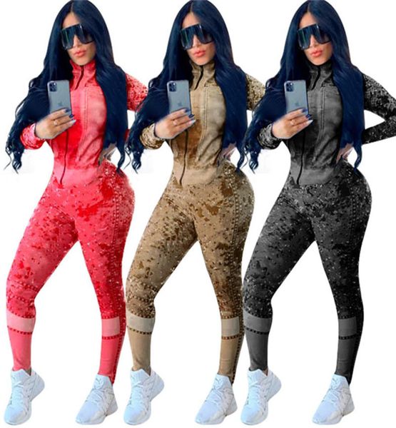 Fatos de treino das mulheres duas peças outfits manga longa jaqueta calças senhoras nova moda calças conjunto roupas esportivas novo tipo venda klw52891065