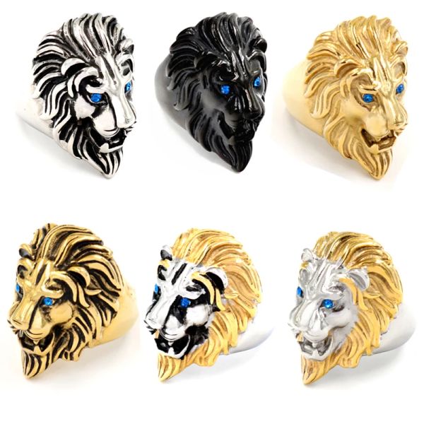 Neue Männer Gothic Blau Gold Schwarz Hohe Qualität 14 Gold Punk Lion Ringe Für männer Tier Lions Schmuck