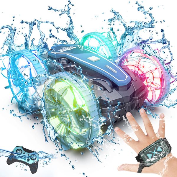 Sinovan Anfíbio Barco de Controle Remoto 4WD Gesto RC Carro com Luzes LED À Prova D 'Água Dublê Piscina Brinquedos para Crianças 240103