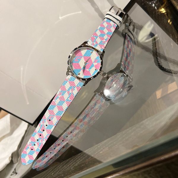 Moda completa marca relógios de pulso feminino menina colorido estilo dos desenhos animados pulseira de couro quartzo luxo com logotipo relógio g 169