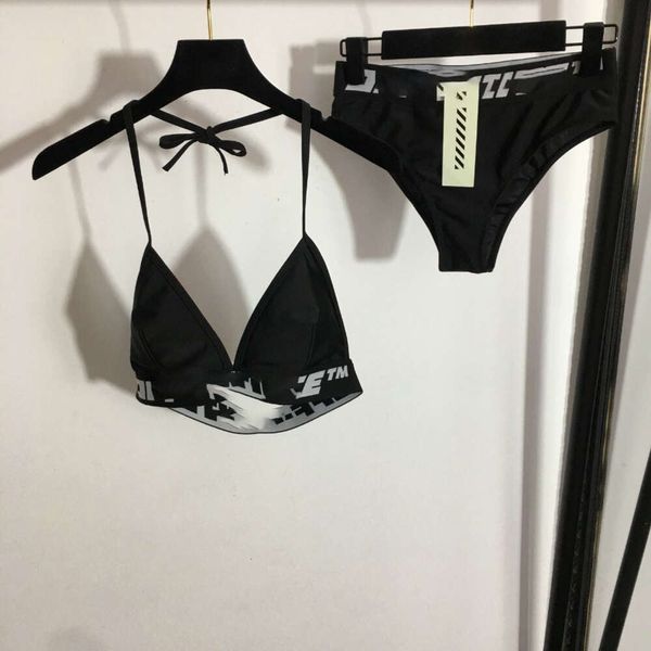 Fatos de treino femininos primavera/verão bikini split maiô conjunto carta fita cintura amarrar roupa interior + triângulo roupa interior