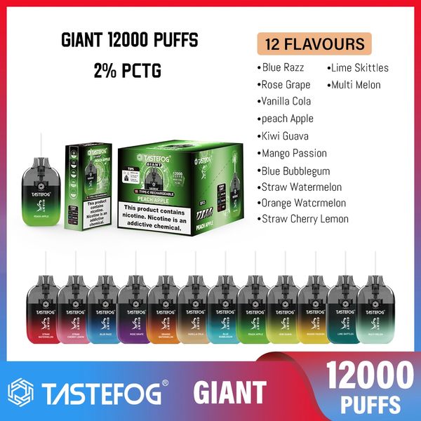 Одноразовая сигарета Китай Vape 12000 Puff Vaper Электронная сигарета 12 тыс. Desechable Vapers Tastefog Giant RGB Светодиодный свет