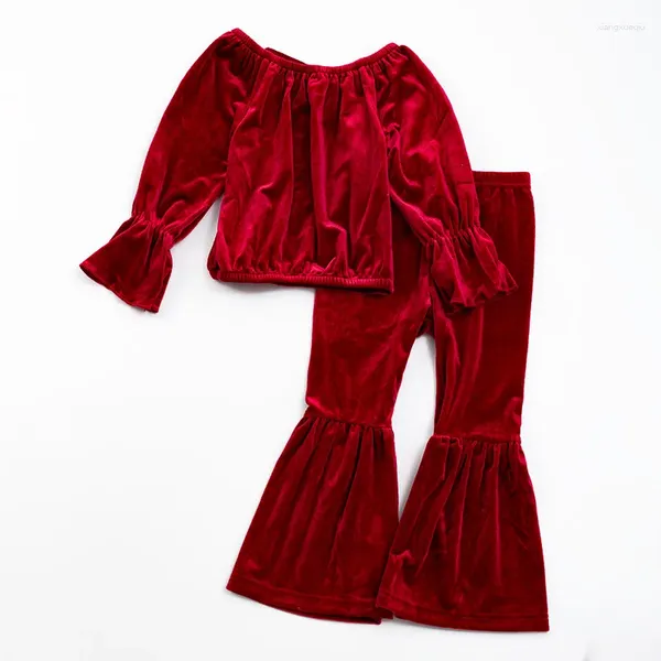 Conjuntos de roupas Girlymax Meninas Roupas de Natal Conjunto Crianças Manga Longa Veludo Top Pant Xmas Santa Suit