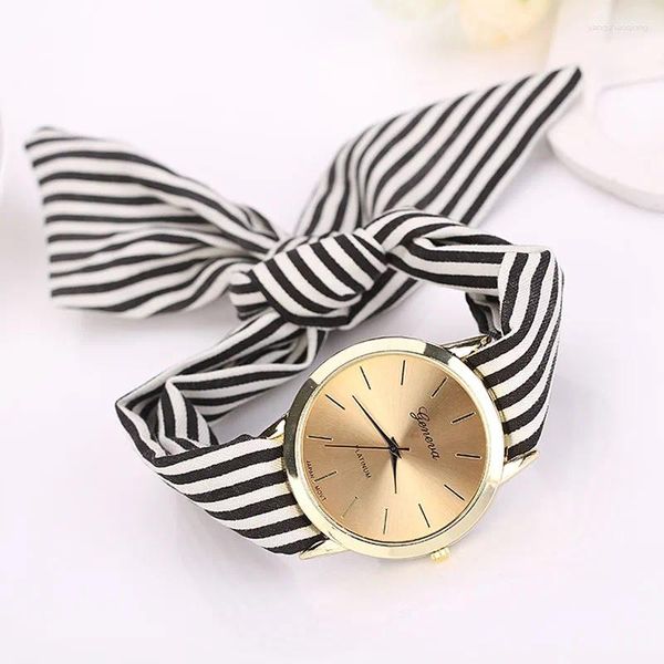 Relógios de pulso senhoras estilo verão moda mulheres relógio listra floral pano quartzo dial pulseira meninas relógio de pulso relógio 2024