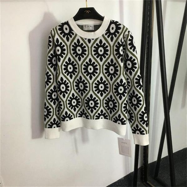 Herbst und Winter Neue Vintage Jacquard Strickwaren Damen Pullover Rundhalspullover mit Top