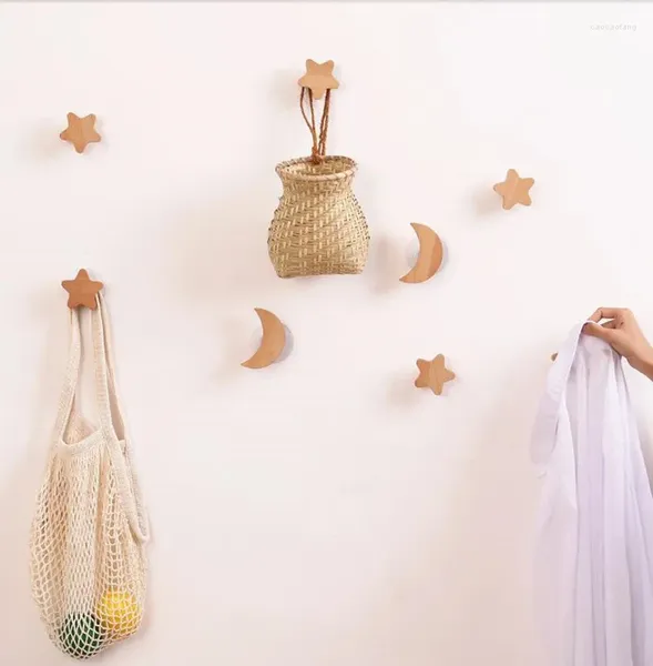 Haken Moderne kreative Kleiderhaken Rack Wand Kleiderbügel Tasche zum Aufhängen Kinderzimmer dekorative Holz Stern Schlüssel
