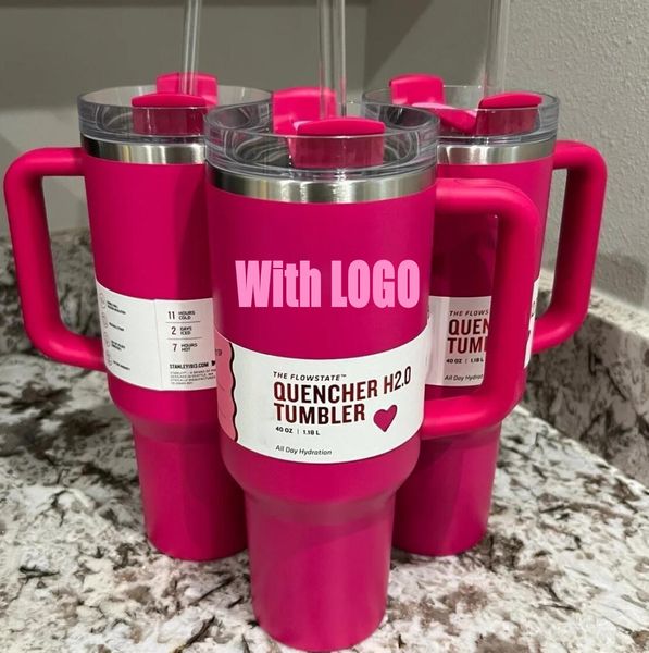 Кухня Cosmo PINK Target Red Flamingo 40oz Quencher H2.0 Кофейные кружки Чашки для путешествий Стаканы Чашки Силиконовая ручка Подарок на День святого Валентина 1:1 Тот же логотип GG0104