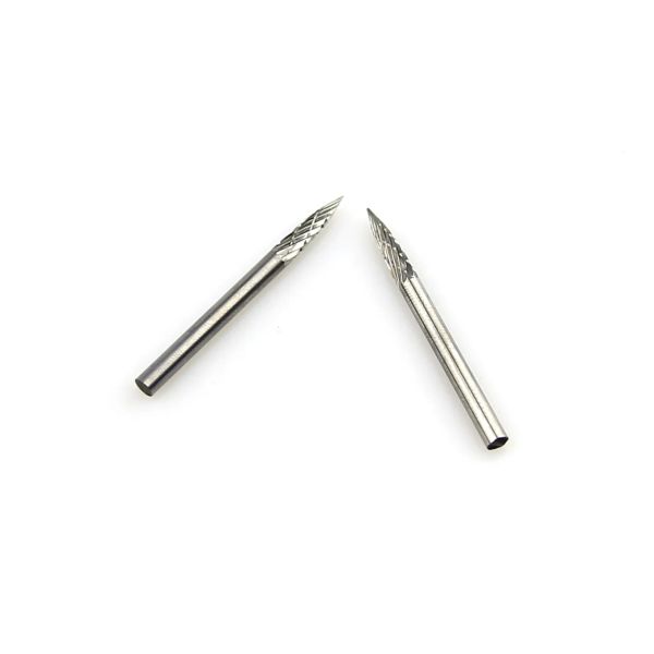 Um par de arquivos de rebarbas rotativas, diâmetro 3mm, aço de tungstênio, cortador, faca de escultura, haste 3mm, broca, ferramenta rotativa dremel zz