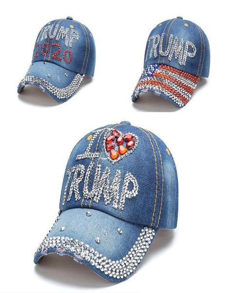 US-Präsidentschaftswahl 2020 Donald Trump Hut 3 Stile Denim Diamond President Caps Baseballmützen Verstellbare Snapback Damen Outdoor 1047189