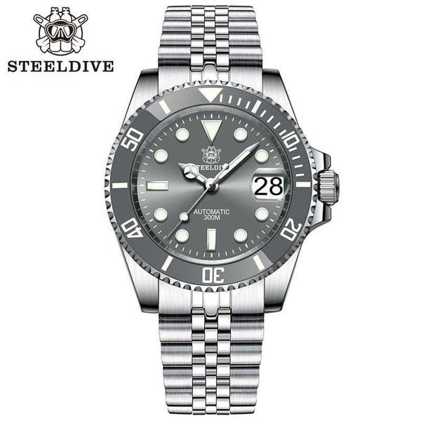 Vetro Steeldive Marca Sd1953 quadrante grigio acciaio inossidabile da uomo Nh35 orologio lunetta in ceramica 41mm zaffiro orologi subacquei Reloj Hombre