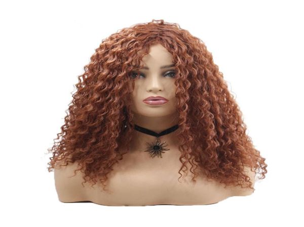 Perucas sintéticas longo afro kinky encaracolado peruca de cabelo marrom escuro para preto feminino penteado africano fibra alta temperatura 2607590