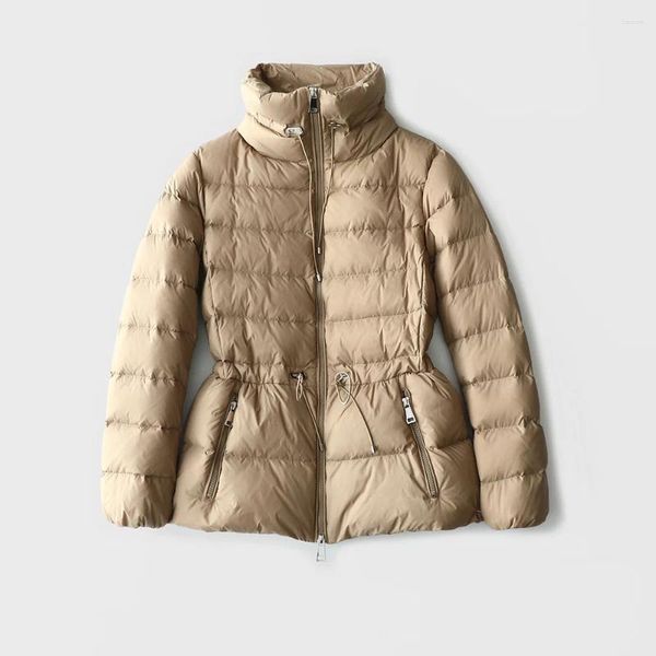 Piumino da donna invernale da donna bianco anatra cappotto colletto alla coreana vita regolabile parka giacca con cordoncino caldo neve Ourwear