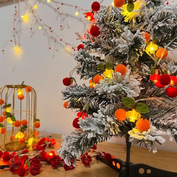 Cordas lâmpadas led frutas vermelhas luzes coloridas lanternas de corda lâmpada pequena atmosfera de férias de natal decoração