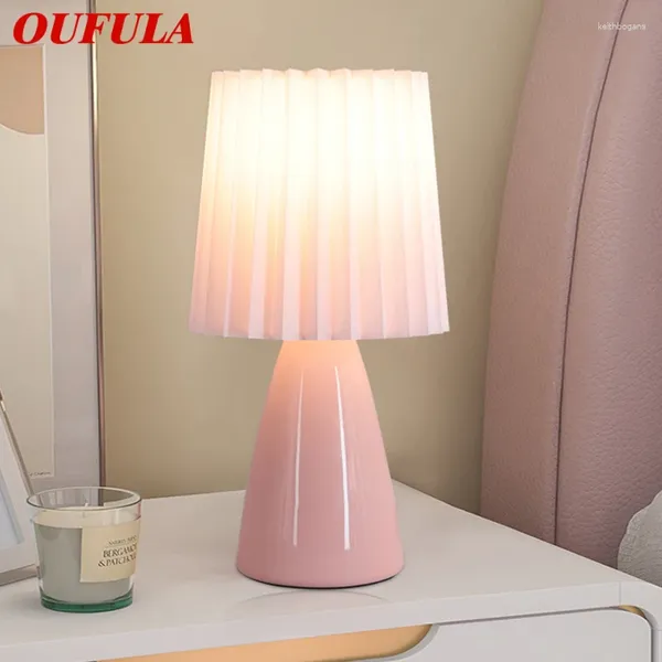 Lampade da tavolo OUFULA Lampada contemporanea LED Ceramica Creativo Rosa Scrivania Luce Decor per la casa Soggiorno Camera da letto Comodino