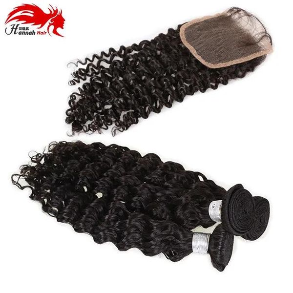 Tressen Hannah Produkt Brasilianisches tiefes lockiges reines Haarbündel mit Verschluss Lockiges Haar mit Verschluss brasilianisches reines Haar