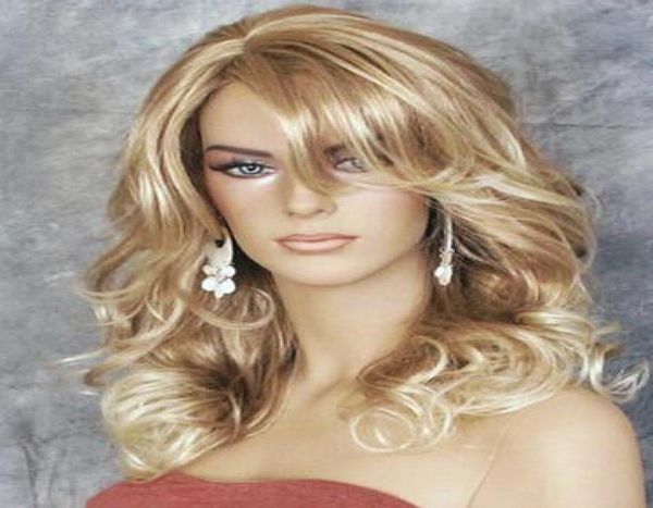 Клубничный блондин микс, большой кудрявый волнистый гламурный новый парик с челкой BL 276138125352