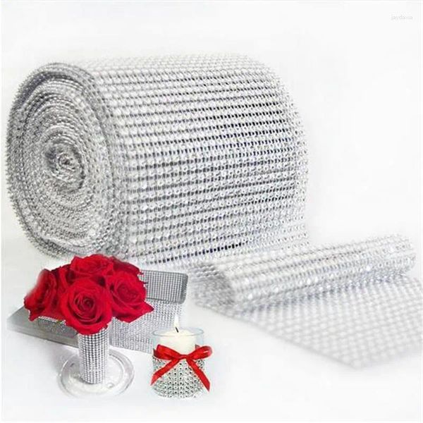 Fiori decorativi Vendi decorazioni per feste da 90 cm Trim Wrap Roll Sparkle Strass Crystal Bling Cake Ribbon Wdding Decor Silver Diamond