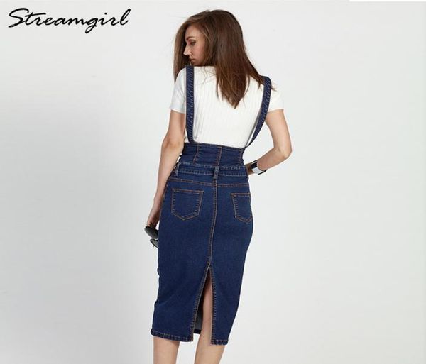 Streamgirl Langer Jeansrock mit Trägern, Damen-Jeansröcke mit Knöpfen, Übergröße, langer Bleistiftrock mit hoher Taille, Jeansröcke für Damen, CX2008677910