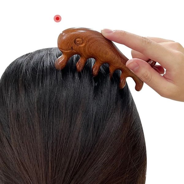 Meridiano massagem sândalo pente de cabelo ombro pescoço anti alopecia acupuntura pente de couro cabeludo eletrostático pente de dente largo 240104