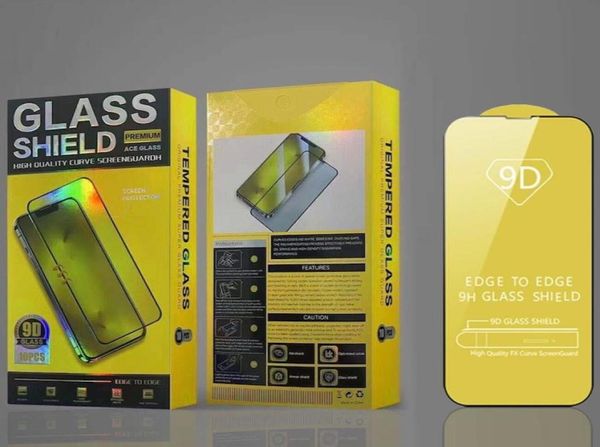 Protetor de tela de vidro temperado 9D com cobertura completa para iPhone 14 13 12 11 Pro Max X XS XR 6 7 8 Plus com pacote de varejo 9212126