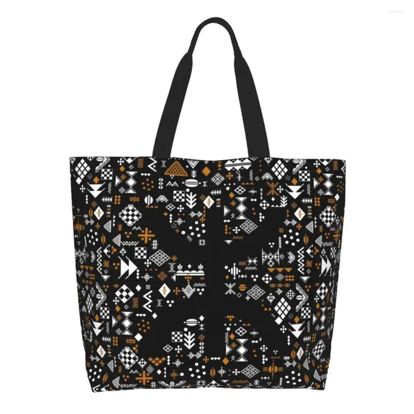 Einkaufstaschen Kabyle Pottery Amazigh Ornament Lebensmitteleinkaufstasche Ethnische geometrische Leinwand Schultertasche Shopper Große Kapazität Handtaschen