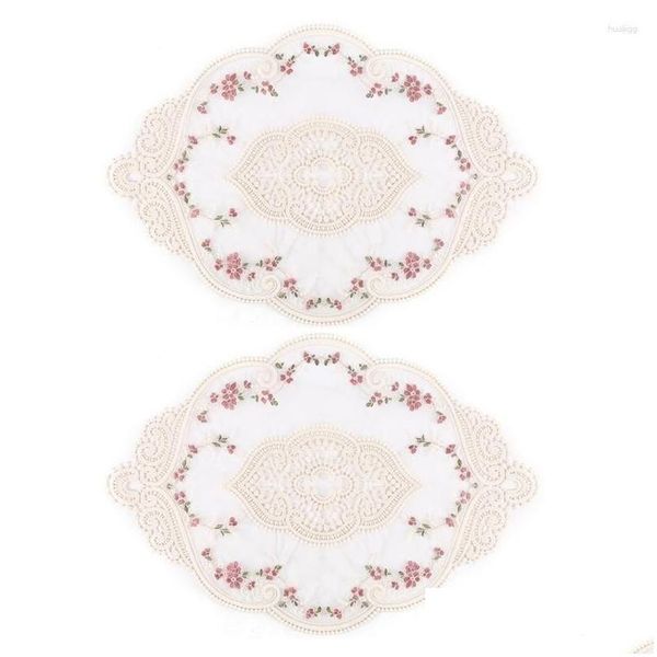 Tapetes almofadas tapetes mesa 2pcs vintage placemats cloghet laço requintado flor bordado doilies vaso tapete 12.2x16.9 Polegada gota de dhnej