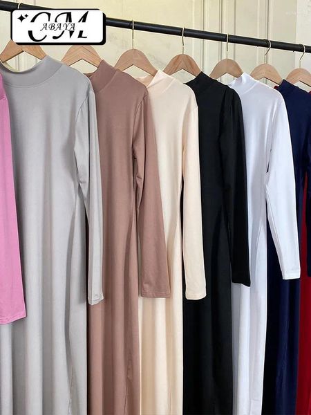 Ethnische Kleidung Eid High-Neck Bottoming Dress für Damen Casual Abaya Inner Muslim Islamic Langarm Maxi Slim Rollkragen