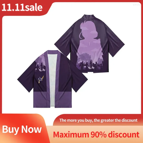 Homens Camisetas Jogo Genshin Impact Kimono Cardigan Impresso Alta Qualidade Terno Solto Versão Casual Samurai Vestido Tradicional
