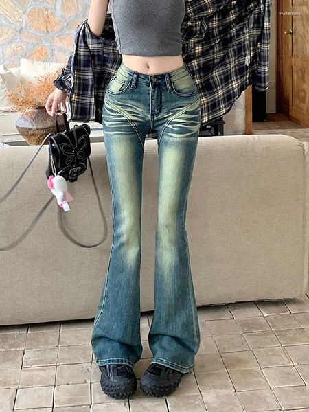Женские джинсы Slergiri Y2K, расклешенные женские джинсы с низкой талией, американский винтаж, уличная одежда клеш для девочек 90-х годов, потертые джинсовые брюки 2024