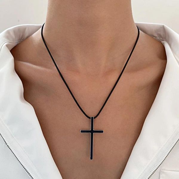 Anhänger-Halsketten Coole schwarze Kreuz-Halskette für Damen und Herren, klassische Stahlkante mit verstellbarem Seil